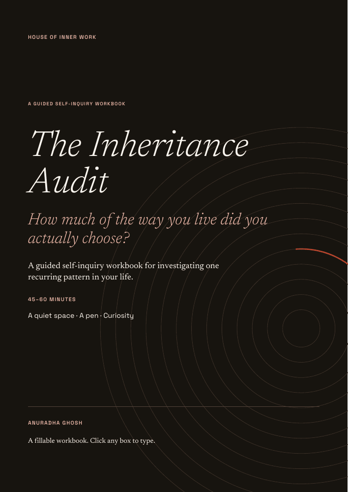 Cover of The Inheritance Audit by Anuradha Ghosh, a fillable self-inquiry workbook
